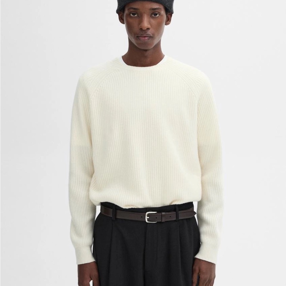 Massimo Dutti Cream Crewneck Sweater Wool Cashmere Blend